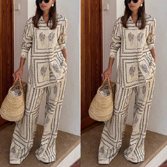 Printed Long Sleeve Shirt+Trousers Two-Piece Suit