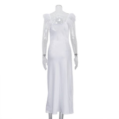 VCollar Backless White Feather Suspender Dress