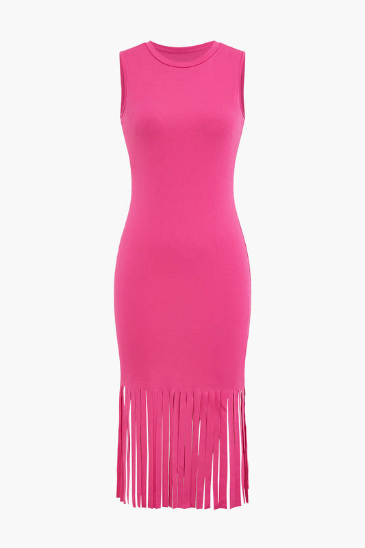 Fringe Hem Sleeveless Midi Dress