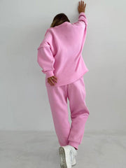 Patchwork Knitting Brushed Hoody Pencil Pants Two-Piece Suit