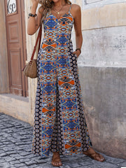 Suspender Wide-Leg Ethnic Style Jumpsuit