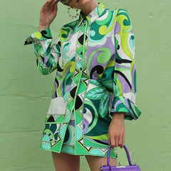 Printed Street Single-Breasted Coat Fashion Skort Suit