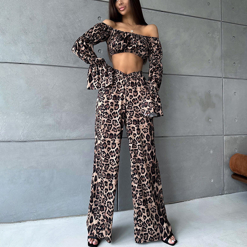 Leopard Print off-the-Shoulder Suit