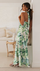 CYRA MAXI DRESS - HALTER NECK SATIN BIAS MAXI DRESS IN FLORAL