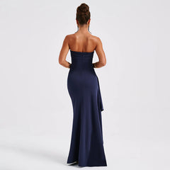 Off-Neck Backless High Slit Tube Top Dress