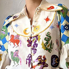 Cartoon Printing Lapel Single-Breasted Long Sleeve Shirt