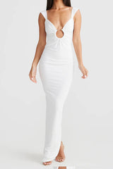 Ruched Cut Out Backless Slit Slip Maxi Dress