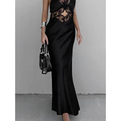 Black Lace Stitching Suspender Dress