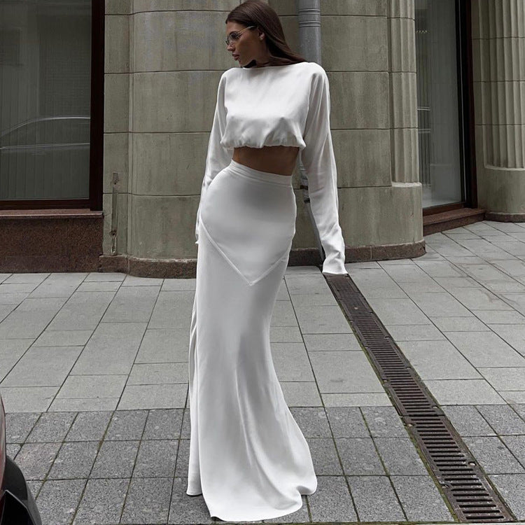 Long Sleeve Crop Top and Fishtail Skirt Suit