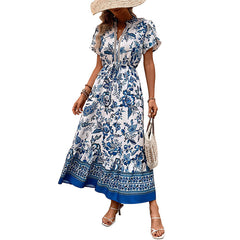 ALong Dress European and American Ethnic Style Printed Dress