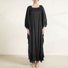 plus Size Loose Pleated Tassel Dress