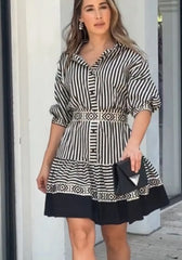 Striped Printed Waist-Controlled Dress