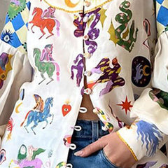 Cartoon Printing Lapel Single-Breasted Long Sleeve Shirt