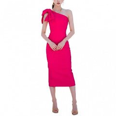 Solid Color Slim-Fit Oblique Shoulder Sheath Long Dress