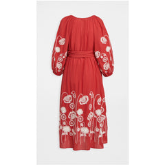 Flower Embroidery Loose Lace-up Long Dress