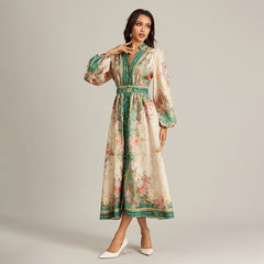 VCollar Vintage Printed Long Dress