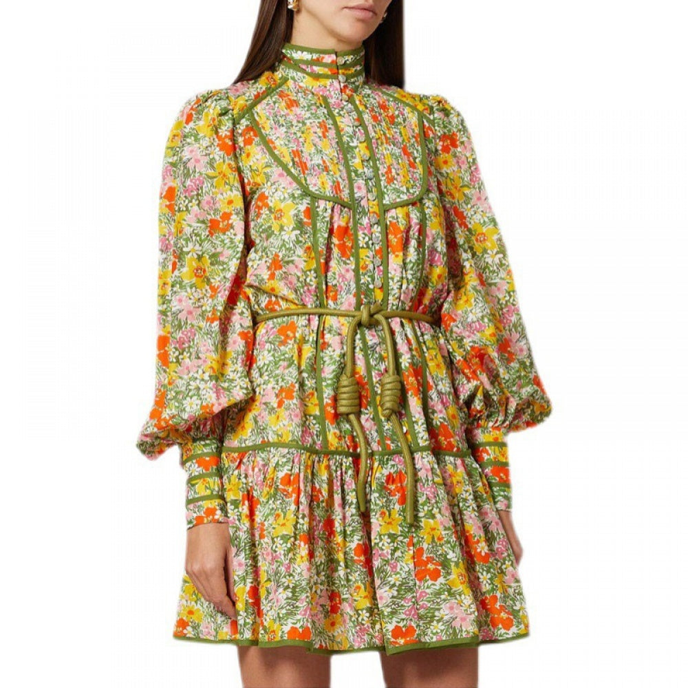 Shirt Puff Sleeve Fresh Pastoral Flowers Dress