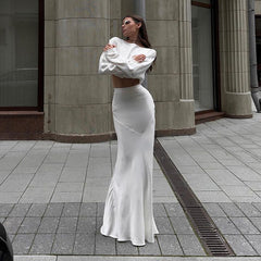 Long Sleeve Crop Top and Fishtail Skirt Suit