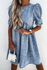 Puff Sleeve Denim Dress