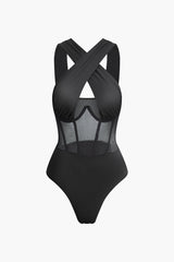 Cross Mesh Patchwork Bodysuit