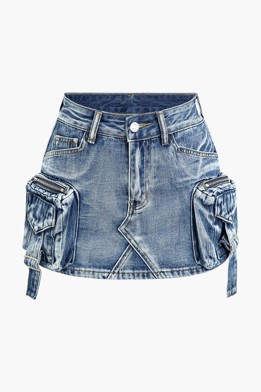 Faded Pocket Denim Mini Skirt