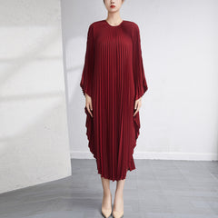 Pleated Irregular Dress Loose Large Size Mid-Length