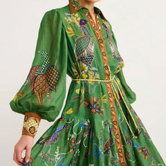 Lantern Sleeve Lace Printing Long Sleeve Dress