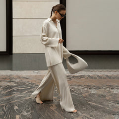 OLElegant Pleated Shirt and Trousers Set