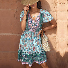 vCollar Bohemian Ethnic Style Dress