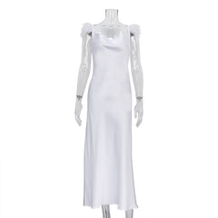 VCollar Backless White Feather Suspender Dress