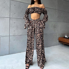 Leopard Print off-the-Shoulder Suit