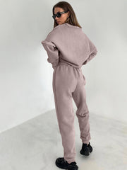 Patchwork Knitting Brushed Hoody Pencil Pants Two-Piece Suit