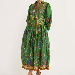 Lantern Sleeve Lace Printing Long Sleeve Dress