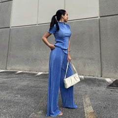 LeisureTT-shirt and High Waist Pleated Pants Suit