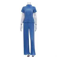 LeisureTT-shirt and High Waist Pleated Pants Suit