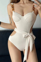 Textured Cut-Out Knot One-Piece Swimsuit