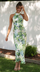 CYRA MAXI DRESS - HALTER NECK SATIN BIAS MAXI DRESS IN FLORAL