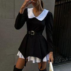 Long Sleeve Doll Collar Fake Two-Piece Dress