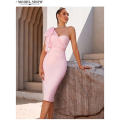 One-Shoulder Mesh Bow Bandage One-Piece Dress