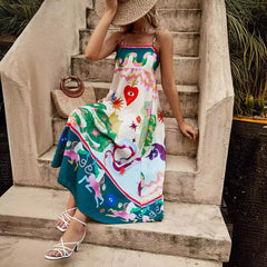 Spaghetti-Strap Floral Print Sleeveless Swing Dress