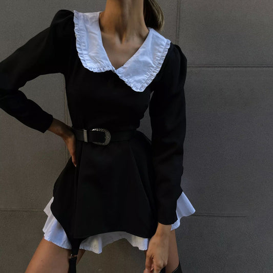 Long Sleeve Doll Collar Fake Two-Piece Dress