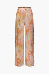 Marble Print High Waisted Full-length Straight Leg Pants