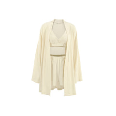 Knitted Strappy Cardigan Nightgown Three-Piece Set