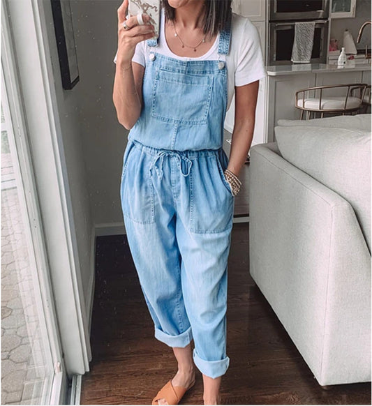 Drawstring Denim Overalls