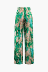 Marble Print High Waisted Full-length Straight Leg Pants