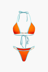 Pearl Detail Halter 2-piece Bikini Set