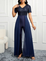 Short SleeveVCollar Chiffon Jumpsuit