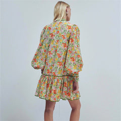 Shirt Puff Sleeve Fresh Pastoral Flowers Dress