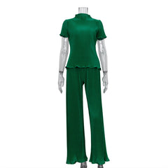 LeisureTT-shirt and High Waist Pleated Pants Suit