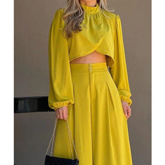 Irregular Top High Waist Wide Leg Pants Suit Summer